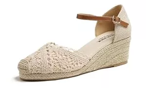 Feversole Sandalen & Slides Feversole Slingback Sandalen Damen Espadrilles Plateau Wedges Sandaletten mit Geschlossene Keilabsatz Sommerschuhe Sommer Pumps Frauen Schuhe