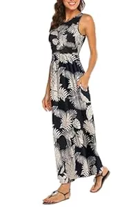 BDTECAOR Freizeit BDTECAOR Maxikleid Damen Sommer Boho Ärmellos Strandkleider Lässige Lange Tank Kleid mit Taschen