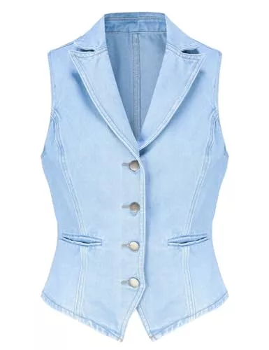 Ladyful Westen Ladyful Revers Denim Weste für Damen, ärmellos, Business, Arbeit, Jeans, Weste