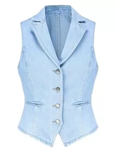 Ladyful Westen Ladyful Revers Denim Weste für Damen, ärmellos, Business, Arbeit, Jeans, Weste