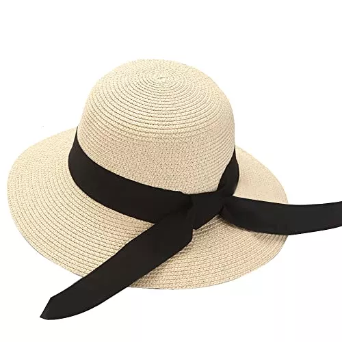 EightSpace Taschen & Rucksäcke EightSpace Sonnenhut Damen, Strohhut Damen, Faltbarer Sonnenhut, UV Schutz 50, Strohhut für Sommer, Strandkappe mit Schleife