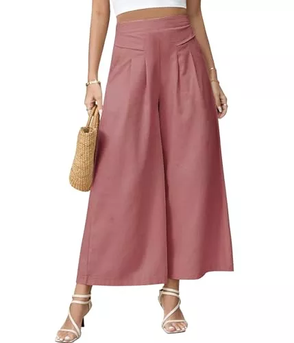 PASUDA Hosen PASUDA Hose Damen Leinenhose Sommer Cropped Freizeithose Weites Bein Hosen Leicht Elegant Baumwolle Bequeme Palazzo Lässig Hose Elastische Taille Sommerhose Stoffhose mit Taschen