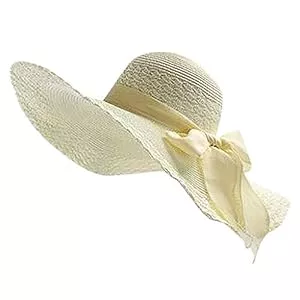 Generisch Hüte & Mützen Naturhüte mit Krempe, bunte Krempe, Sonnenhut, Damen, Schleife, breite Strandkappe, große Kappen aus Vinyl