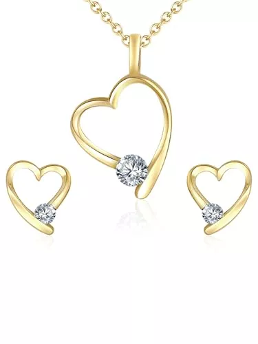 Rafaela Donata Schmuck Rafaela Donata Damen Schmuck-Set (Kette und Ohrstecker) Herz Messing gelbvergoldet mit Kristallen weiß - Herzschmuck Herzstecker Herzanhänger