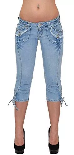 ESRA Jeans ESRA Damen Caprihose Capri Hose Damen Kurze Hose Jeans 3/4 Jeans Hüfthose extra Tief H11