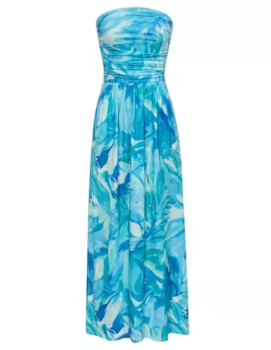 GRACE KARIN Freizeit GRACE KARIN Sommerkleid Damen Ärmellos Boho Blumen Kleid Damen Böhmisch Lang Strandkleid Freizeitkleider mit Tasche