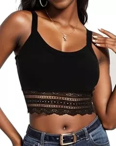 WOWENY Tops WOWENY Crop Tank Top Damen Sommer V-Ausschnitt mit Spitze Sexy Ärmellose Oberteil Bauchfrei Croptop Spitzen Oberteil Sommershirt,
