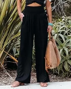 Generic Hosen Frauen Frühling Sommer Baumwolle Leinen Lose Breite Bein Hosen Casual Büro Dame Einfarbig Hohe Taille Geraffte Strand Lange Hosen