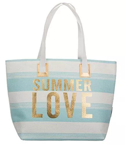 Bari Taschen & Rucksäcke Bari BRANDSSELLER Strandtasche Sommer Love Damen Schultertasche Shopper Sommer Tasche Druckknopf Verschluss Größe 54 x 18 x 35 cm