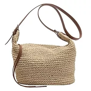 Fiorky Taschen & Rucksäcke Fiorky Stroh-Umhängetasche, handgefertigt, für den Pendelverkehr, lässig, schlicht, Damen-Riemen, verstellbar, Sommer-Strandtasche
