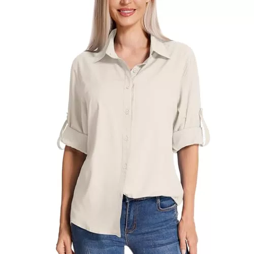 yeyity Langarmblusen yeyity Damen Hemdbluse UV Schutz Langarmshirt Damen Schnell Trocknende Sport Shirts Wandershirt Safari Casual Button Up Tops Strandurlaub Elegant Bluse