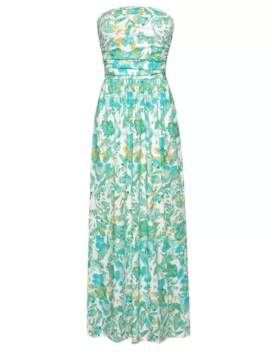 GRACE KARIN Freizeit GRACE KARIN Sommerkleid Damen Ärmellos Boho Blumen Kleid Damen Böhmisch Lang Strandkleid Freizeitkleider mit Tasche