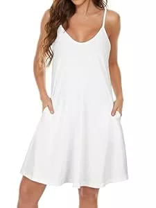 Gosunny Freizeit Sommerkleider für Damen Spaghetti Träger Sonnenkleid lässig Ärmellos Strandkleid mit Taschen
