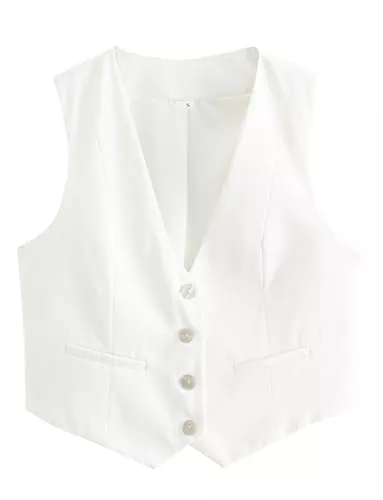 Happy Cherry Westen Happy Cherry Damen Einfarbig Anzug Weste Knopf unter V-Ausschnitt Weste Lässig Crop Blazer Gilet