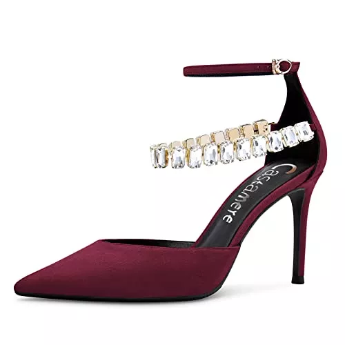 Castamere High Heels Castamere Damen Stiletto Hoher High Absatz Heel Knöchelriemen Pumps Diamant Kristall Spitze Zehenkappe Sandalen 8 cm Heels Dress Schuhe