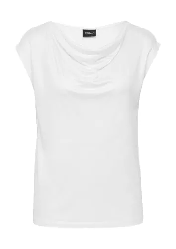 s.Oliver BLACK LABEL Kurzarmblusen s.Oliver BLACK LABEL Viskoseshirt aus Interlock-Jersey mit Wasserfall-Ausschnitt