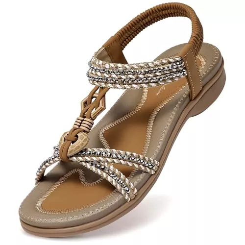 Littleplum Sandalen & Slides Littleplum Sandalen Damen Flach Sandaletten Bohemia Sommersandalen Bequem Sandale
