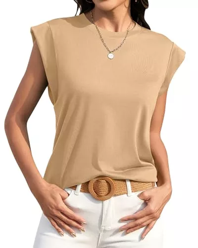 BellaDila Kurzarmblusen BellaDila Sommer Top Damen Ärmellose Tshirt Locker Rundhals Flügelärmel Oberteile Elegant Gestreift Tunika Bluse Tops für Frauen