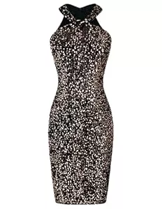 GRACE KARIN Cocktail GRACE KARIN Damen Pailletten Kleid Knielang Neckholder Cocktailkleid Bodycon Partykleid Samtkleid