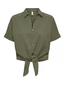 ONLY Hemdblusen ONLY Damen Bluse mit Knopfleiste und Knotendetail am Saum