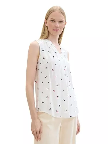 TOM TAILOR Ärmellose Blusen TOM TAILOR Damen Basic Bluse mit Rüschen-Detail am Kragen