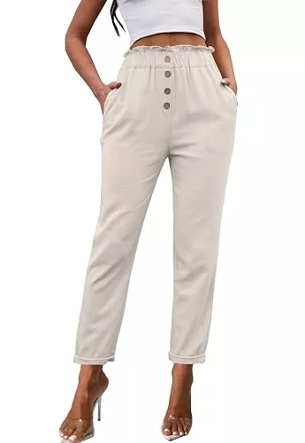Fakanhui Hosen Fakanhui Damen-Arbeitshose, Leinen, Sommer, elegant, leger, Business, hohe Taille, Paperbag-Hose