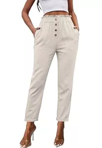 Fakanhui Hosen Fakanhui Damen-Arbeitshose, Leinen, Sommer, elegant, leger, Business, hohe Taille, Paperbag-Hose