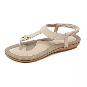 CARETOO Sandalen & Slides CARETOO Damen Sandals, Frauen Sandalen Sommer Flip Flops PU Leder Bohemian Stil Flach Zehentrenner