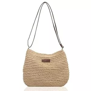 TAFACE Taschen & Rucksäcke TAFACE 1 Stück Damen-Umhängetasche aus Stroh, Sommer-Strandtasche, modische Umhängetasche mit Reißverschluss und verstellbarem Riemen, Geeignet für Strandreisen, Urlaub, Dating (Beige)