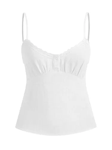 SOLY HUX Tops SOLY HUX Damen Tops Sommer Spaghettiträger Top mit Spitzen Rückenfreies Sommertop Camisole Oberteil Einfarbig Untertop Trägertop