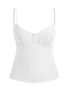 SOLY HUX Tops SOLY HUX Damen Tops Sommer Spaghettiträger Top mit Spitzen Rückenfreies Sommertop Camisole Oberteil Einfarbig Untertop Trägertop