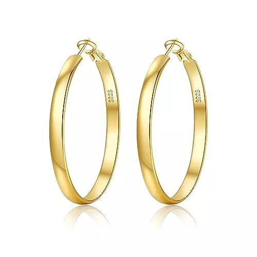 EXGOX Schmuck EXGOX Creolen Silber 925 für Damen 5mm Breite Groß Hypoallergene 14K Vergoldete Ohrringe Gold 30/40/50/60/70mm