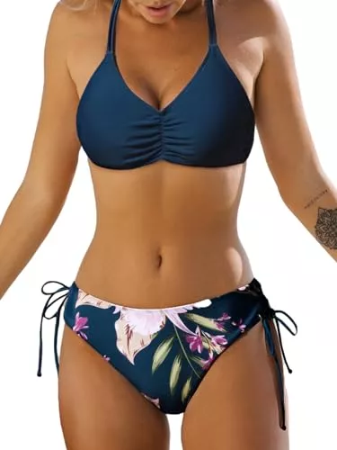 CUPSHE Bademode CUPSHE Damen Bikini Set mit geflochtenen Trägern Hinten Gestreifte Bademode Wende-Slip Zweiteiliger Badeanzug