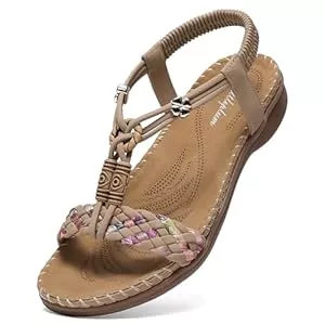 Littleplum Sandalen & Slides Littleplum Sandalen Damen Freizeit Flach Sandalette Handarbeit mit Strass Perlen Bohemia Strand Schuhe