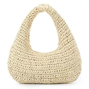 Fecialy Taschen & Rucksäcke Fecialy Strohsack für Damen Halbmond Schulter Handtasche Stroh Sommer Strand Tote Handtasche Raffia gewebt Hobo Bag