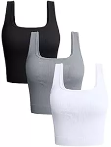 OQQ Tops OQQ Damen 3-teiliges Tank-Top Gerippt Nahtlos Workout-Shirts Yoga Bauchfreies Top