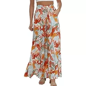aromm Hosen aromm Damen Breites Bein Palazzo Hose Elastische Band Freizeit Lange Hosen
