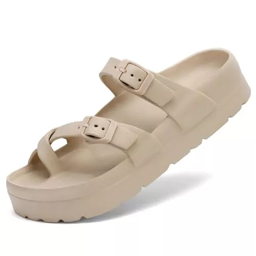 Waysoland Sandalen & Slides Waysoland Sandalen Damen Sommer,Orthopädische Sandalen Damen Bequeme Folien Dicke Sohlen flache Sandalen mit einstellbarer Schnalle und Ultra Kissen