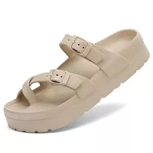 Waysoland Sandalen & Slides Waysoland Sandalen Damen Sommer,Orthopädische Sandalen Damen Bequeme Folien Dicke Sohlen flache Sandalen mit einstellbarer Schnalle und Ultra Kissen