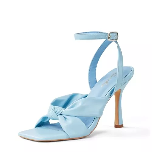 GENSHUO Sandalen & Slides GENSHUO High Heels mit Schleife und Knoten, quadratisch, offene Zehenpartie, Stiletto-Absatz, Riemchensandalen, Party-/Hochzeitsschuhe,36-42 EU