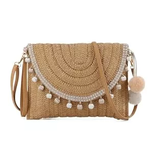EVEOUT Taschen & Rucksäcke EVEOUT Damen Stroh Clutch Handtasche mit Schultergurte Sommer Gewebte Stroh Schultertaschen Umhängetaschen für Strand Urlaub Reisen Hochzeitstasche