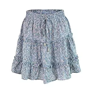 WSLCN Röcke WSLCN Damen Sommerröcke Chiffon Minirock Faltenrock A-Linie Strandröcke Vintage