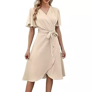 Generic Freizeit Kleid Elegant Kurzarm Damen-Satinkleid mit V-Ausschnitt Glockenärmeln, lässig, modisch Schwarze Enge Kleider