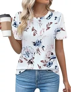 Chicrise Kurzarmblusen Chicrise Tshirt Damen Sommer Kurzarm Rundhals Pleated Lässige Oberteile Elegant Einfarbig Basic Strick locker Bluse