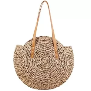 LATRAT Taschen & Rucksäcke LATRAT Strohtasche, Damen Crossbody Tasche Retro Runde Strandtasche Shopper Korbtasche Groß Schultertasche, für Frauen Reisen Urlaub Freizeit Geflochten Tasche, Braun