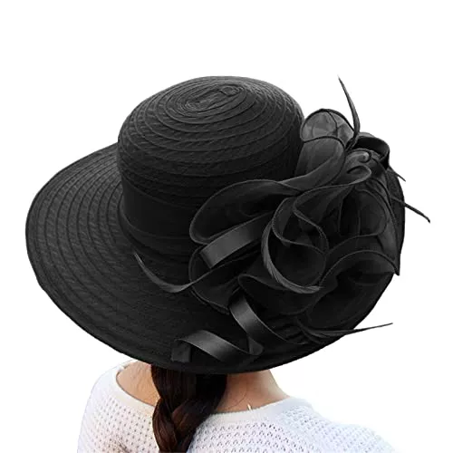 TIMIYUYU Hüte & Mützen Sonnenhut Damen Elegante Organzahut Blumen Party Hut Hochzeit Sonnenhut Fascinator Hut Sommerhut Bowler Hut Frauenorganza Hut Tea Party Hochzeit Sonnenhüte Damenhut Kirche Hochzeit Party Strand