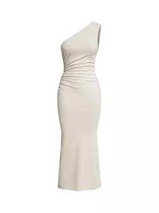 SweatyRocks Freizeit SweatyRocks Damen Kleid Elegant Maxikleid Lang Bleistiftkleider Bodycon Fishtail Kleid Gerafftes Kleid mit Asymmetrischem Ausschnitt