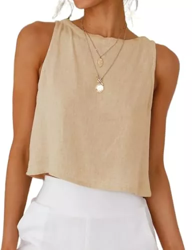 IDEALSANXUN Tops IDEALSANXUN Bauchfreies Damen-Tanktop aus Leinen, niedlich, Sommer, ärmellos, bauchfrei, Baumwoll-Leinen-Oberteil