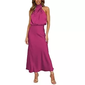Kuukaas Party Kuukaas Satin Kleid Damen Elegant Cocktailkleid Damen Ärmellos Abendkleider Partykleid Maxikleid Sommer
