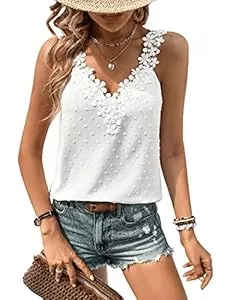 GORGLITTER Tops GORGLITTER Top Mit Spitze Damen Sommer Oberteile Locker Spitzentop Elegant Tank Top Mit Spitze Lässig Shirt